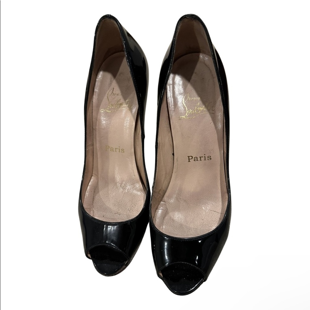 Black open toe vintage Christian Louboutin heels 85 mm